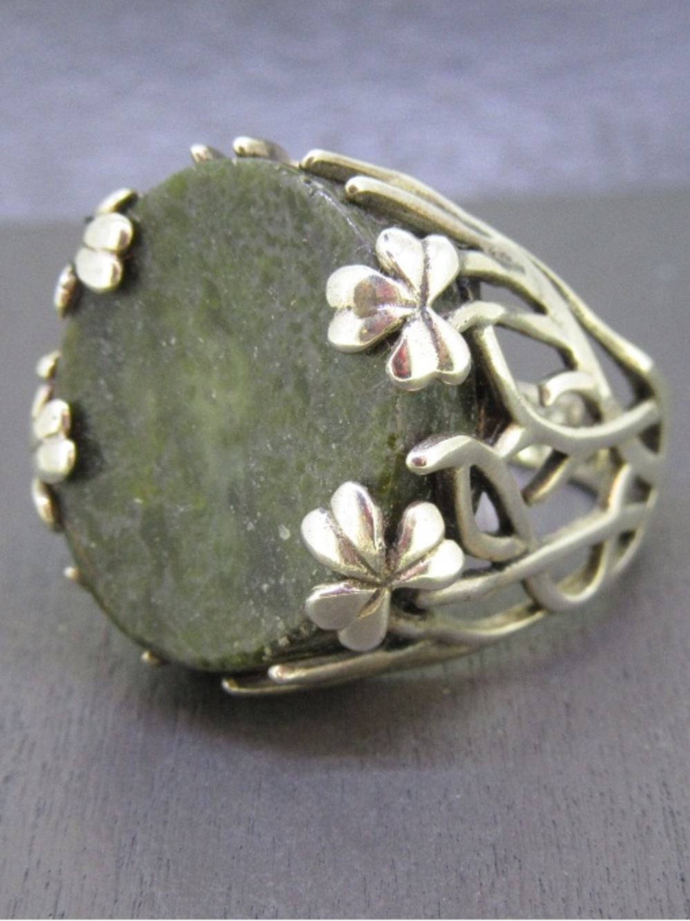 Vintage Sterling Silver Connemara Marble Ring Size 7 Irish Shamrock